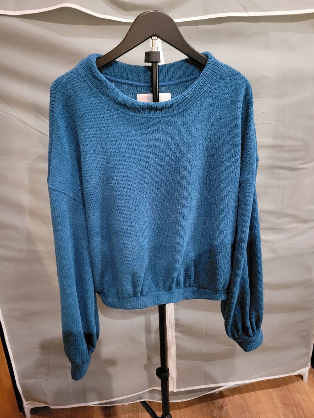 Free People Relaxed Teal Crewneck Sweater with Elastic Hem